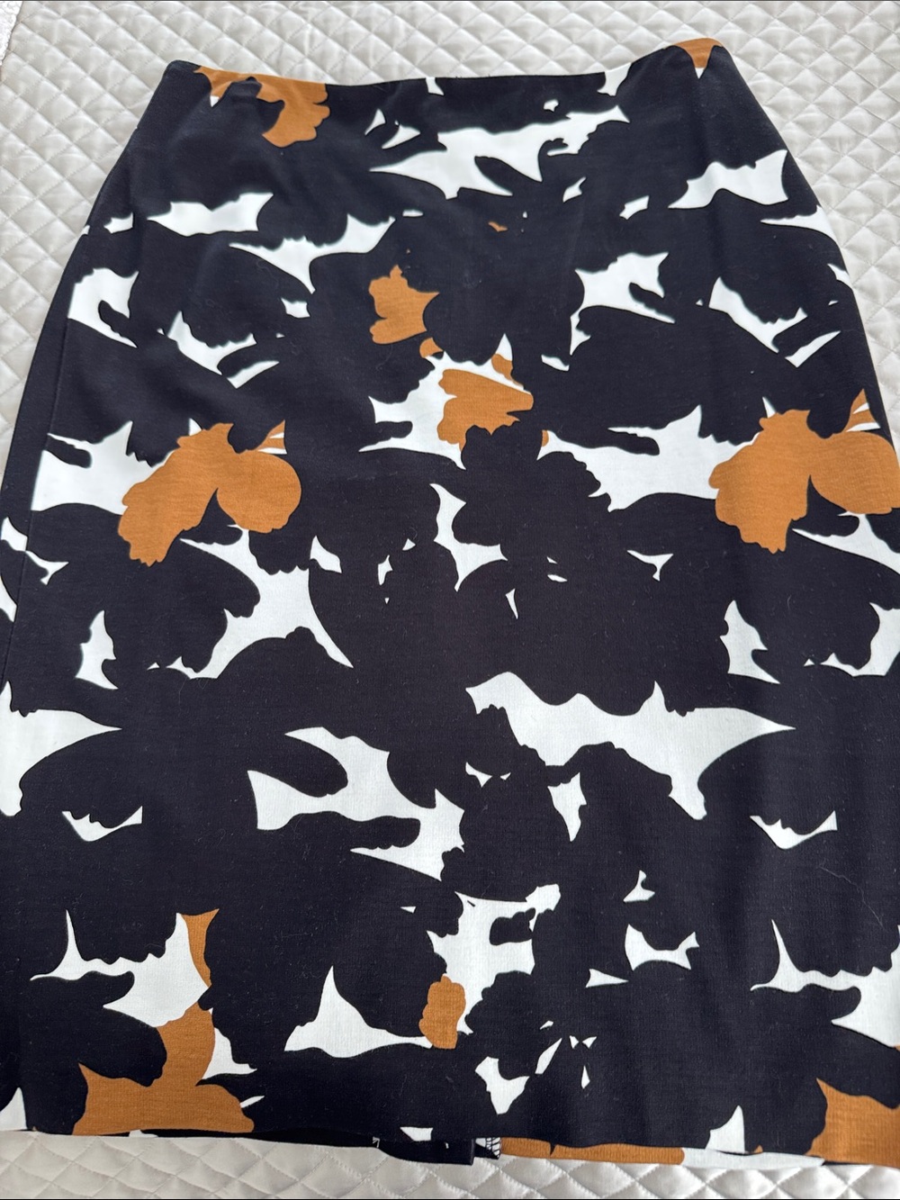 Talbots Black, White & Rust Floral-Print Pencil Skirt NWT